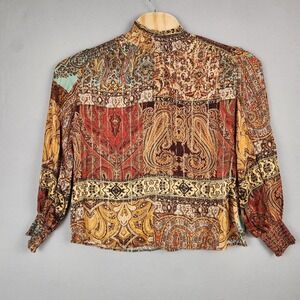 Desigual‎ Blouse Womens Medium Paisley Metallic Smocked Boho Patchwork 20WWBW58